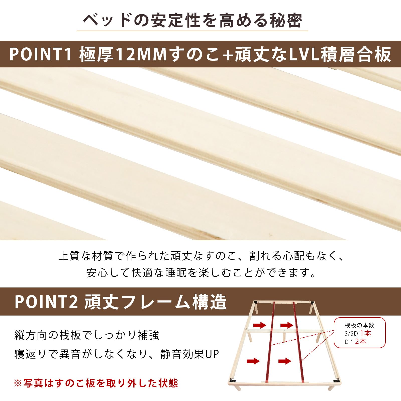 Amazon｜[SuperKois] ベッドフレーム セミダブル パイン無垢材 3段階高